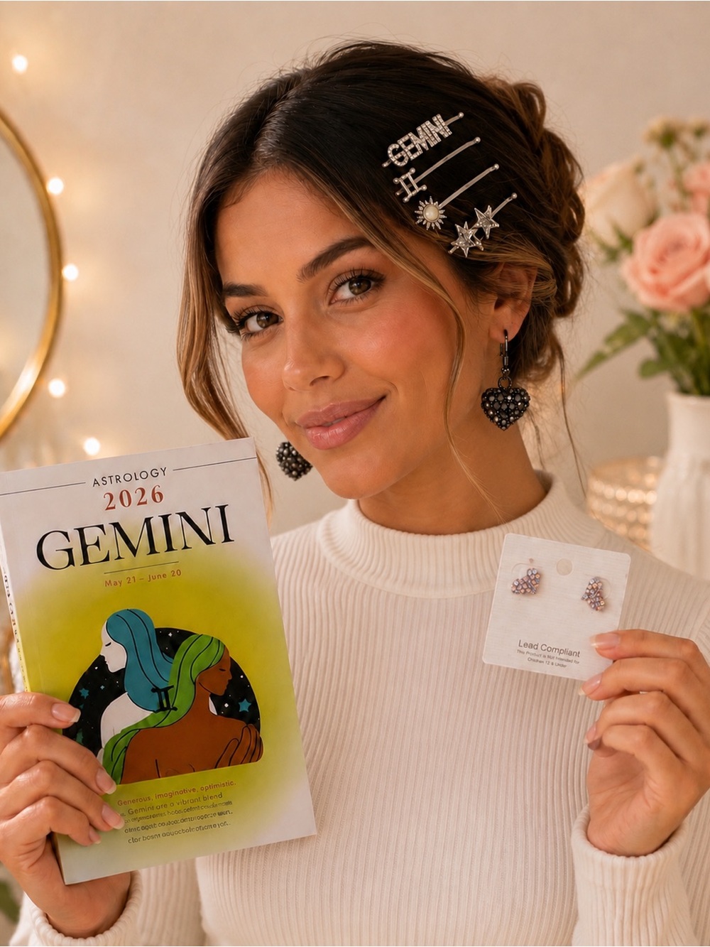 Gemini Hair Pins, Gemini Book & Earrings